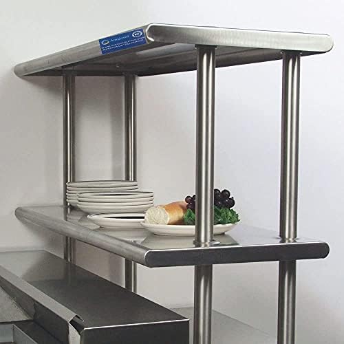 Amgood Paslanmaz Çelik Çalışma Masası Geniş Çift Katmanlı Overshelf / Metal Mutfak Hazırlık Masası ve Raf Kombinasyonu (24 x