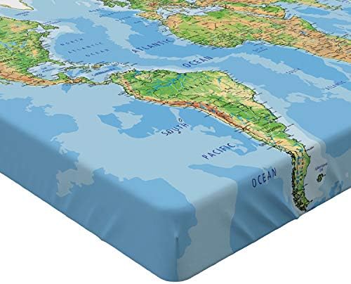 Ambesonne Dünya Haritası Gömme Levha, Dünya Kıtalarının Topografik Haritası Ülkeler Okyanuslar Dağlar, Yumuşak Dekoratif Kumaş