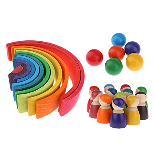 YIJU Ahşap Gökkuşağı Renk Yapı Taşları İstifleyici Oyuncaklar Gelişim Montessori