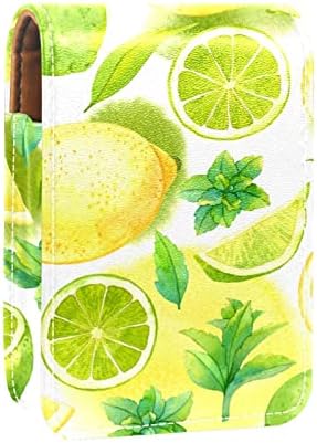Meyve Sarı Limon Desen Ruj Durumda Ruj Kutusu Tutucu İle Ayna, Taşınabilir Seyahat Dudak Parlatıcısı Kılıfı, su geçirmez Deri