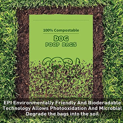 ECOOPTS Köpek Kaka Poşetleri, %100 Kompostlanabilir Büyük Sızdırmaz Tek Kullanımlık Atık Torbası, ASTM D6400 ve Sertifikalı Toprak