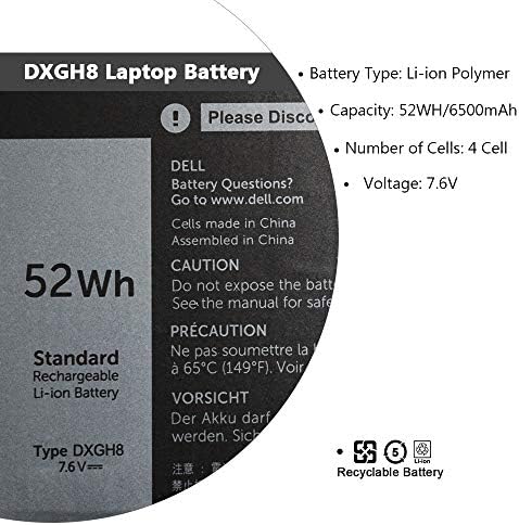 SWEALEER DXGH8 Laptop Batarya ile Uyumlu Dell XPS 13 9370 2018 P82G001 XPS 13-9370-7002SLV 13-9370-D1605G 13-9370-D1705G XPS