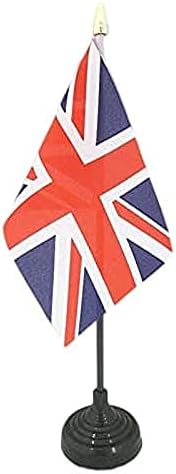 AZ BAYRAĞI Birleşik Krallık Masa Bayrağı 4 x 6 - İngiltere - İngiliz - İngiltere Masa Bayrağı 15 x 10 cm-Altın Mızrak üstü