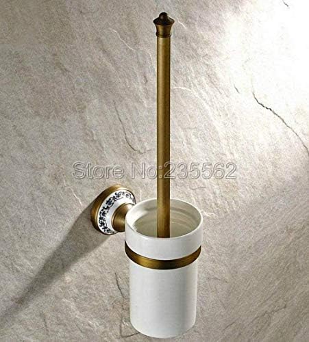 LSNLNN Tuvalet Fırçaları, Tuvalet Fırçası Banyo Wc Tuvalet Fırçası Tutucu Antika Pirinç Finish Seramik Bardak Seti Duvara Monte