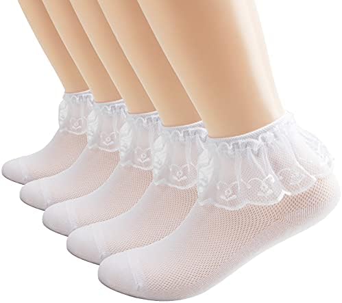 5 Pairs Toddlers Bebek Kız Pamuk Dantel Trim Kuşgözü Ayak Bileği Çorap Beyaz Fırfır Fırfırlı Prenses Çorap Küçük Çocuklar için