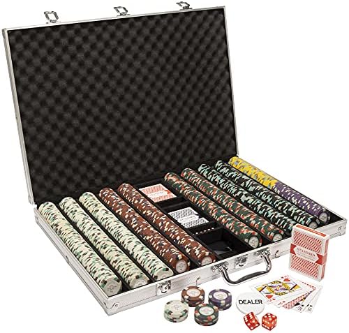 Monaco Club Poker Chip Seti-1000 Ağır (13,5 Gram) Kil Kompozit Cips, İskambil Kartları, Bayi Düğmesi ve Alüminyum Kasa-Profesyonel