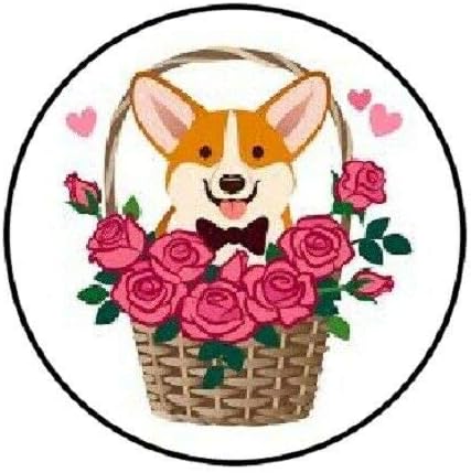 marka olmadan 48 Set Zarf Mühürler Etiketler Sevimli Köpek Corgi Çiçek Sepeti 1.2 Yuvarlak