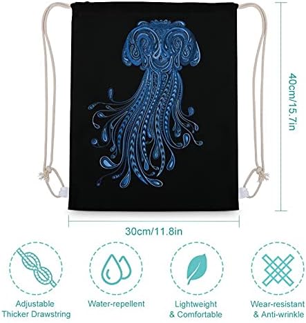 Mavi denizanası tuval ipli sırt çantası basit tarzı omuz çantası Tote sırt çantası spor salonu plaj spor için