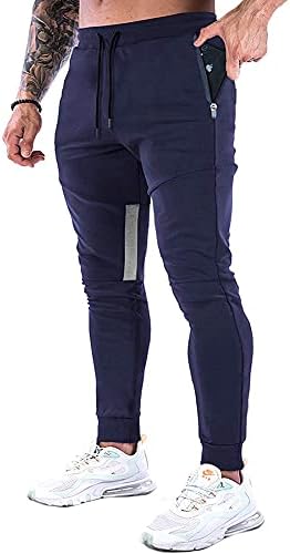 Bir WATERWANG erkek Joggers Atletik Pantolon Koşu Egzersiz Konik Sweatpants Fermuarlı Cepler ile
