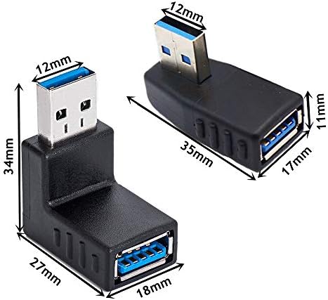 Urtop 4 Paket USB 3.0 Erkek Kadın Açı Adaptörü, sol Sağ Yukarı ve Aşağı Açı 90 Derece 270 Derece USB Kablosu Genişletici Bağlayıcı