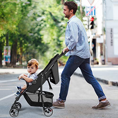 Costzon Hafif Bebek Arabası, 5 Noktalı Emniyet Sistemli Katlanabilir Bebek Arabası ve Çok Pozisyonlu Yatar Koltuk (Siyah)