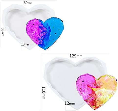 LABAICAI Coaster Kalıpları Reçine Döküm, 4 Paket Epoksi Reçine Kalıpları, DIY Elmas Kenar Kalp Silikon kalıp Döküm Reçine (1