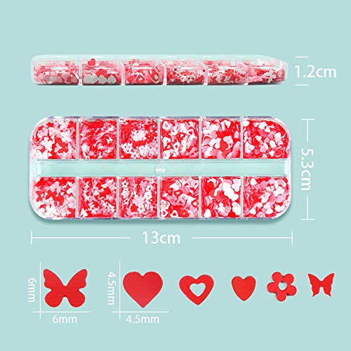 Pembe Aşk Kalp Tırnak Sanat Glitter Sequins sevgililer Günü Tırnak Sanat Malzemeleri Parlak Kırmızı Beyaz Kalp Aşk Kelebek Çiçekler