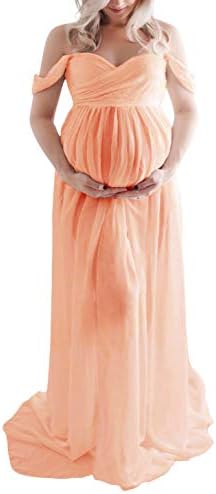 Annelik Elbise Fotoğrafçılık için Kapalı Omuz Şifon Elbisesi Bölünmüş Ön Maxi Gebelik Elbiseler Photoshoot için