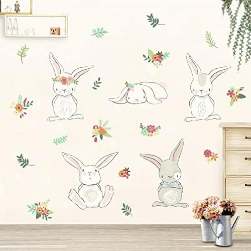 Güzel Tavşan Duvar Sticker Çocuk Odası Dekorasyon ıçin Karikatür Hayvanlar Bunny Mural Art DIY Ev Çıkartmaları Posterler Çocuk