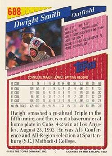 1993 Topps Altın Beyzbol 688 Dwight Smith Chicago Cubs Topps Şirketinden Resmi MLB Ticaret Kartı