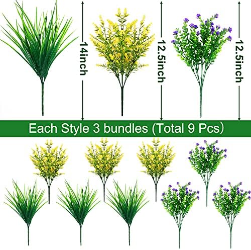 TURNMEON 9 Demetleri yapay Çiçekler Bitkiler Açık Dekorasyon, UV Dayanıklı Sahte Sahte Plastik Yeşillik Çalılar Bitkiler Asılı