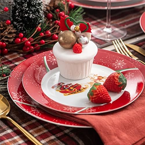 HNTHY Noel Porselen 20 Parça Yemek Seti ile 6 tatlı tabağı, çorba tabağı, yemek Tabağı ve 2 Seramik Kase Seti Hediye