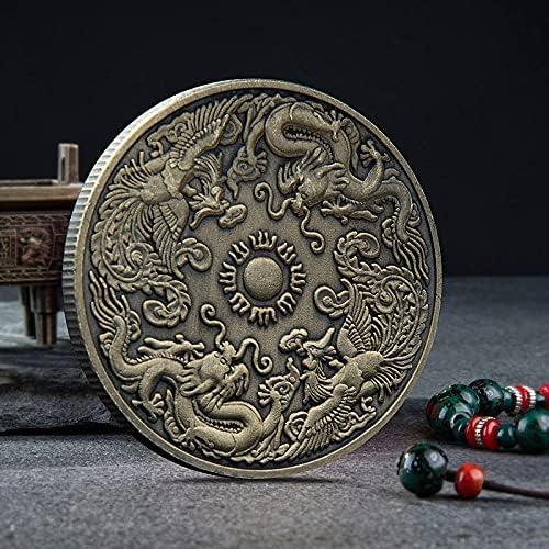 BBYHXOCZWC hatıra parası Çin Ejderha ve Phoenix Hatıra Iyi Şanslar Antik İmitasyon Koleksiyon Sikke Bronz Kaplama Sikke