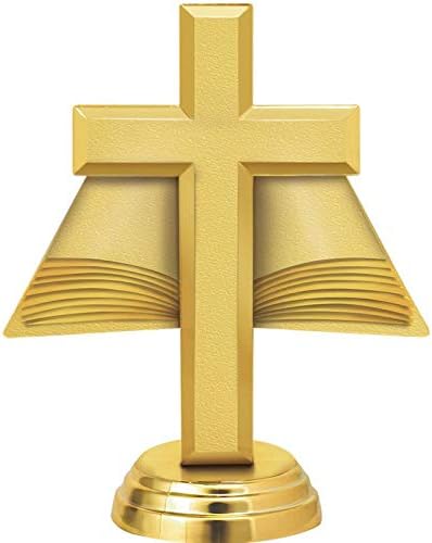 Çapraz Kupalar ile Özel Gravür, 6 Kişiselleştirilmiş Altın Dini Çapraz ve Açık İncil Trophy Üzerinde Siyah Taban Başbakan