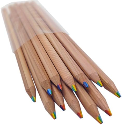 Gökkuşağı Kalemleri-Doğal Sedirden Yapılmış 1 Kalemde 7 Renk (12'li Paket) Parlak Renklerde bir gökkuşağında Yazıyor