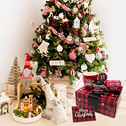 Merry Christmas Hediye Kutusu Buffalo Ekose Sepet Sevinç Süsleme ile Set Tis Sezon Kupa Tebrik Kartı Soya Mum komik çoraplar