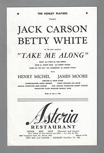 Betty White BENİ YANINIZA alın Jack Carson / Bob Merrill 1961 Warren, Ohio Playbill