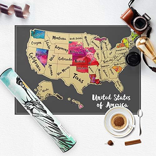 JARLİNK Scratch Off ABD Harita Posteri, Benzersiz Aksesuar Seti ile 12x17 inç Amerika Birleşik Devletleri Haritası, Kişiselleştirilmiş