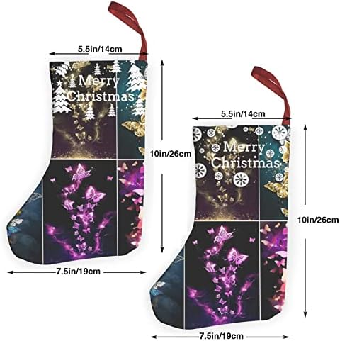 Dcehgew Renk Kelebek Desen Baskılı Klasik Noel Çorap 2 Set,Aile Tatil Noel Partisi Süslemeleri için 10 İnç