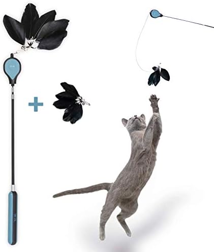 LAKİ KEDİ 3 Bölüm Lüks Kedi Teaser Oyuncak ile 2 Tüy ADET-Doğal Tüy Kedi Oyuncak-Interaktif Kedi Oyuncaklar için Kapalı Kediler-Geri