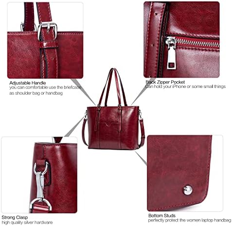 BROMEN Kadın Evrak Çantası 15.6 inç laptop çantası Deri Çantalar Şarap Kırmızı ve Küçük Cüzdan Kadınlar için Deri RFID Cüzdan