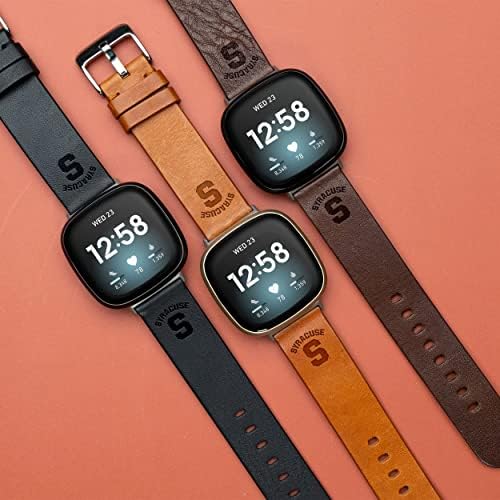 Syracuse Turuncu Premium Deri Watch Band Fitbit Versa 3 ve Sense ile Uyumlu (Kısa Tan)