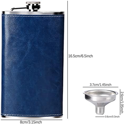 GENNISSY 12 OZ Hip Flask-Hunili Likör için Klasik Gümüş Paslanmaz Çelik Şişeler ...(12OZ Lacivert Deri)