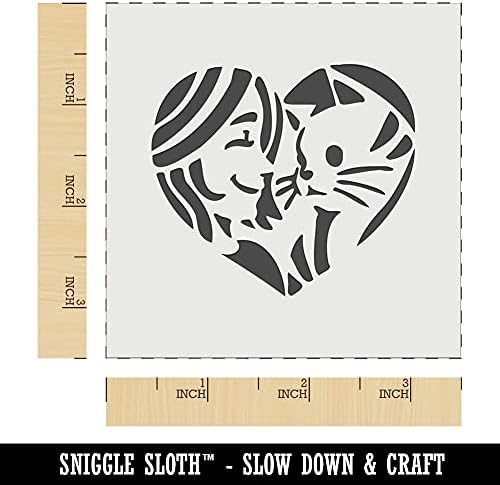 Kadın ile Kedi Yavru Pet Kalp Duvar Çerez DIY Craft Kullanımlık Stencil-3.5 İnç