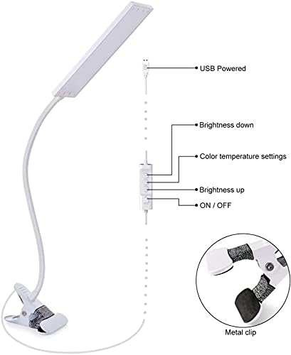 Göz Bakımı LED ışık ve Metal Klipsli Vansuny LED Masa Lambası, 11 Seviye Parlaklık 3 Renk Modu, USB Bağlantı Noktası ile Güç
