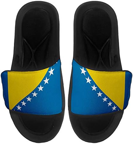 ExpressİtBest Yastıklı Slide-On Sandalet / Erkekler, Kadınlar ve Gençler için Slaytlar - Bosna Hersek Bayrağı Bosna-Bosna Hersek
