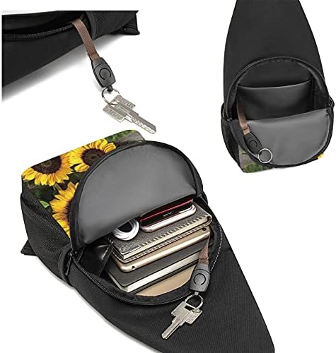 Ayçiçeği ahşap tahta baskılı Sling sırt çantası Unisex çok amaçlı Crossbody omuz göğüs çantası