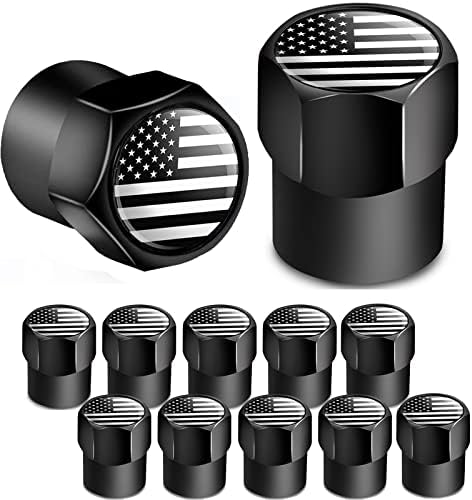 Dsycar 12 Paketi Lastik Kök Vana Caps Siyah, Amerikan Bayrağı Altıgen Şekil Tasarım, Prim Metal Alüminyum Kauçuk Conta Lastik