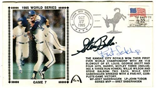 Steve Balboni & Bret Saberhagen 1985 Dünya Serisi İmzalı İlk Gün Kapağı-MLB Cut Signatures