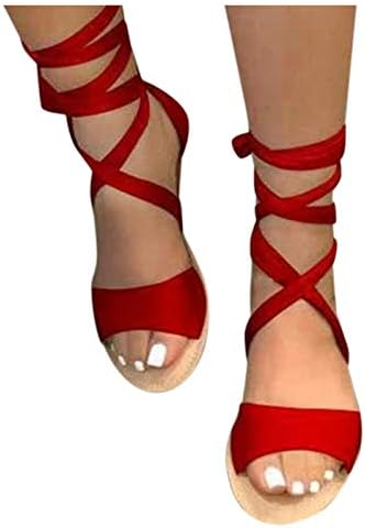 KANGMOON kadın Gladyatör Düz Sandalet Burnu açık Dantel up Strappy Rahat Açık Elbise Ayakkabı Yaz plaj sandaletleri