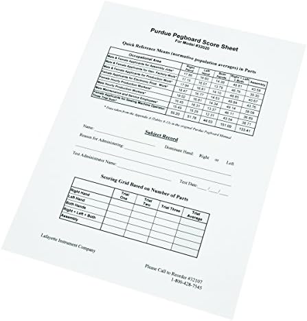 Purdue Manipülasyon ve El Becerisi Testi-Purdue Pegboard Aksesuarı - 25 Puanlama Formu