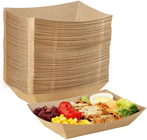 Eupako Kağıt Gıda Tepsileri 3 Lb Kapasiteli Tek Kullanımlık Kraft Kağıt Gıda Servis Tepsisi Grese Dayanıklı Tekne (Kahverengi,
