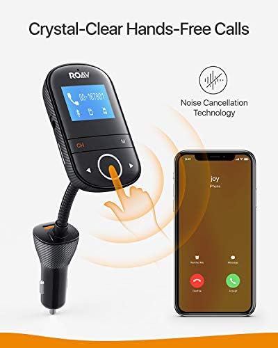 Anker Roav SmartCharge F3 Araba için Kablosuz Bluetooth 4.2 FM Verici, Ses Adaptörü ve Alıcı Araç Kiti, 1.44 İnç Ekran, Özel