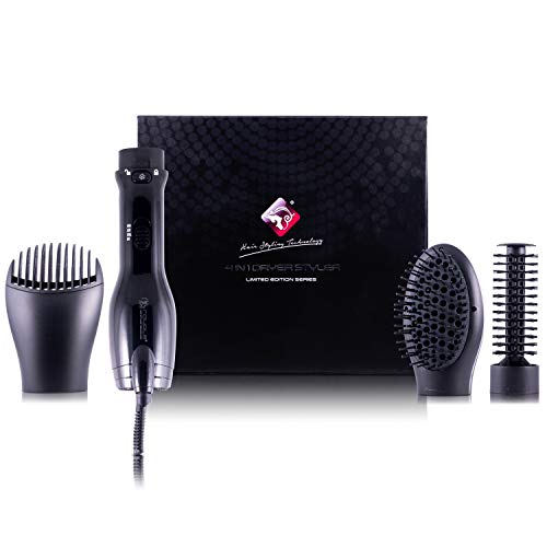 Profesyonel Hairstyling Royale 4 Parça Blower Fırça Seti-Değiştirilebilir Ekleri-Volumizes, Düzeltir ve Bukleler-Turmalin Teknolojisi-Siyah