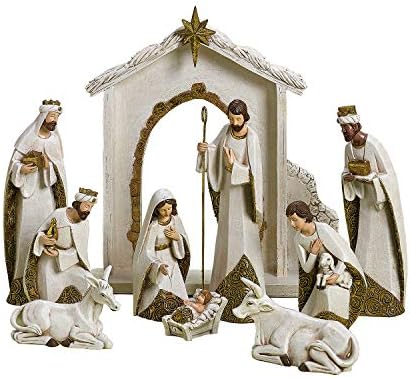 Roma Fildişi ve Altın Noel Doğuş 10 Parça Set Tatil Dekorasyon Yeni 31379