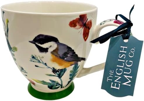 İngiliz Kupa A. Ş. Kahve, Çay, Latte için İnce Çin Ayaklı Kupa | Songbird ve Kelebek ile Güzel Çiçek / 12 fl. oz.