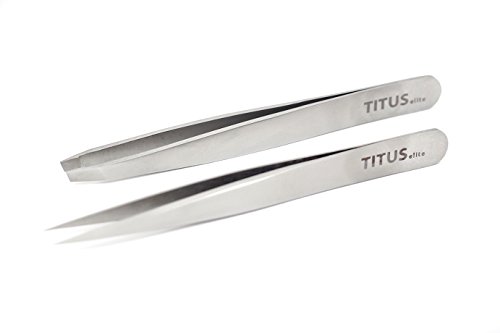 Titus Elite-Lüks İkiz Paketi-Premium Sınıf Eğimli İpucu & Kıymık İpucu Cımbız ile Deri Kılıf-Tımar Hediye Seti Gençler ve Yetişkinler