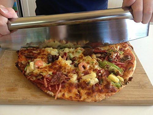 Damalı Şef Pizza Kesici Rocker-14 İnç Mezzaluna Bıçak w / Bıçak Kapağı-Pizza Dilimleyici ve Kazıyıcı