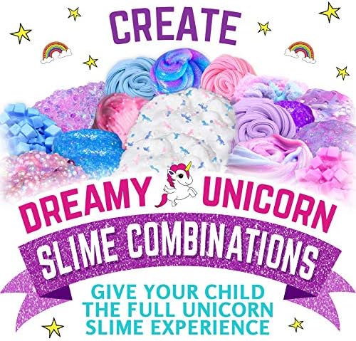 GirlZone Paket Unicorn Yumurta Çocuklar için Sparkly Sürpriz Balçık Kiti ve Kızlar için Saç Tebeşir Seti, 10 Parça Geçici Saç