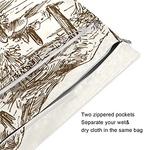 xigua 2 Paket ıslak kuru çanta Bez Bebek Bezi Su Geçirmez Mayolar saplı çanta Bileklik Seyahat Plaj Çantası, batı Çöl Kovboy
